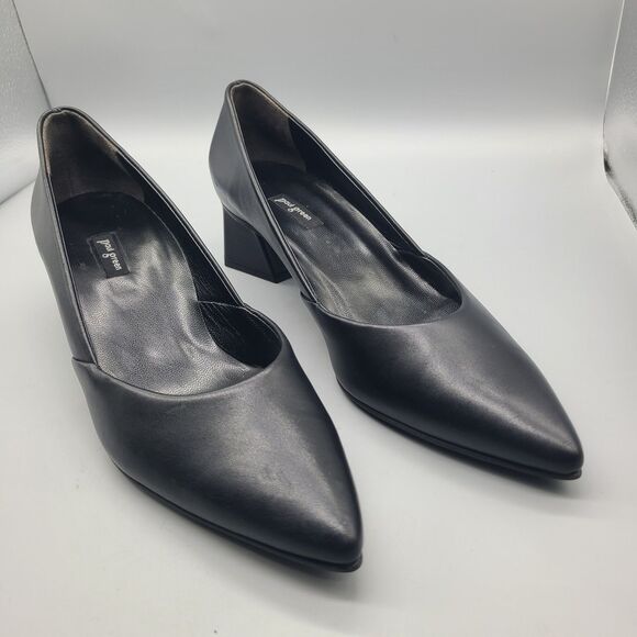 Paul Green Witt Black Leather Pointed Toe Pump Size US 10 Mid Block Heels New - Picture 4 of 12